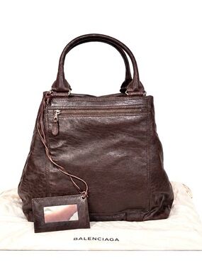 BALENCIAGA Motocross Large Brown Lambskin Leather Tote W/ Dustbag